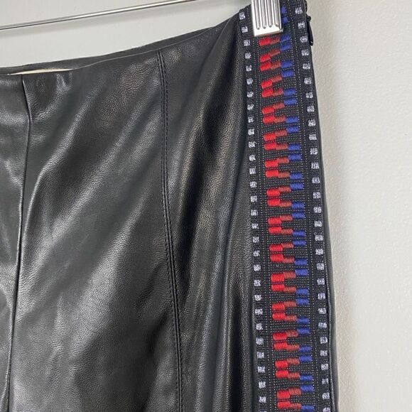 Pinko Faux Leather Trouser Pants w/ Side Embroidery Detail - Picture 7 of 12